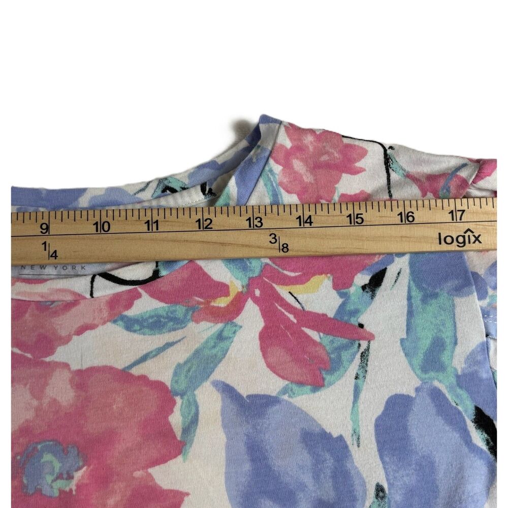 Jones New York Signature Floral Top Womens XXL Pastel Watercolor Blue PIink SS - Picture 4 of 9
